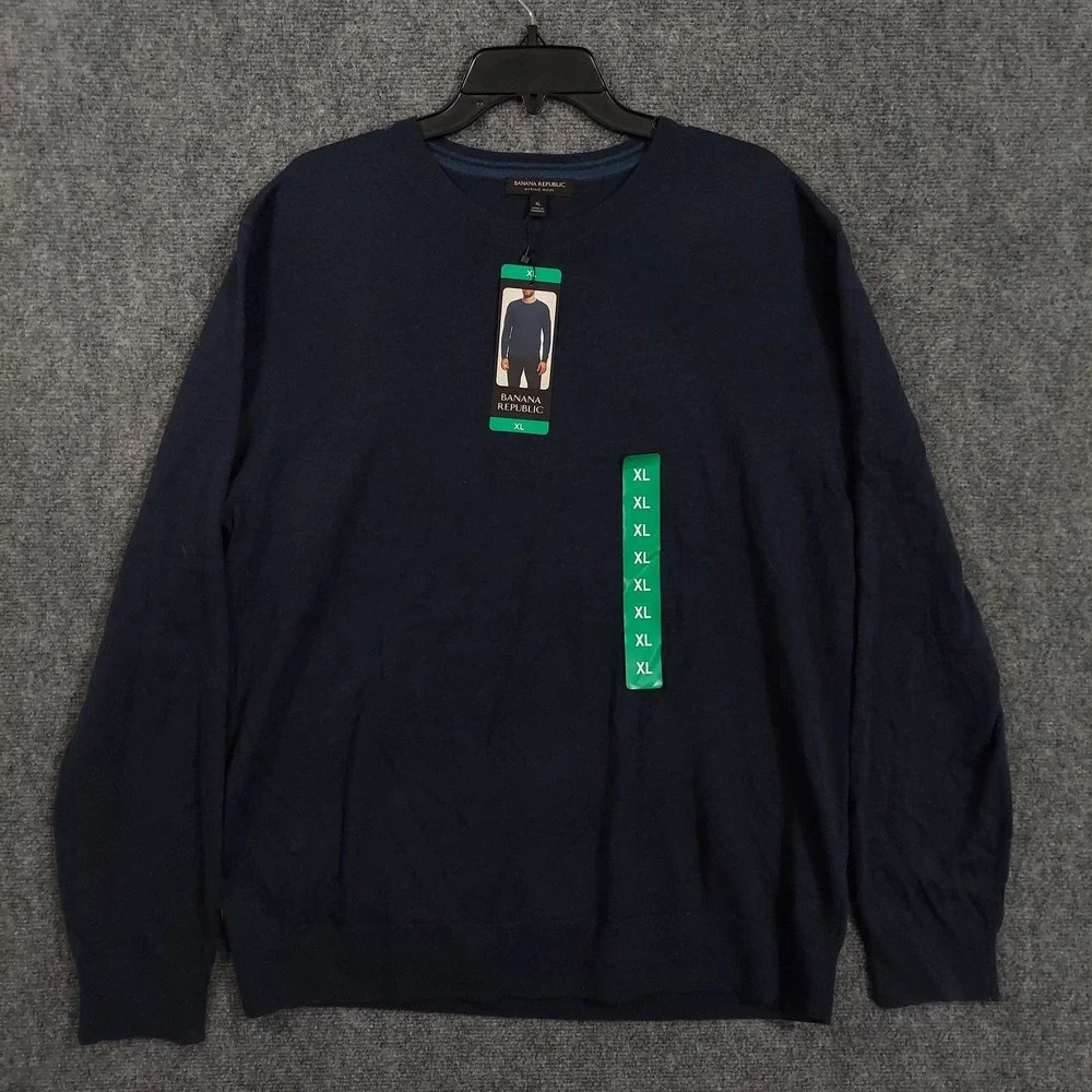 Banana Republic Sweater Mens XL Blue Merino Wool Crewneck Knit Martin‎ Cambodia